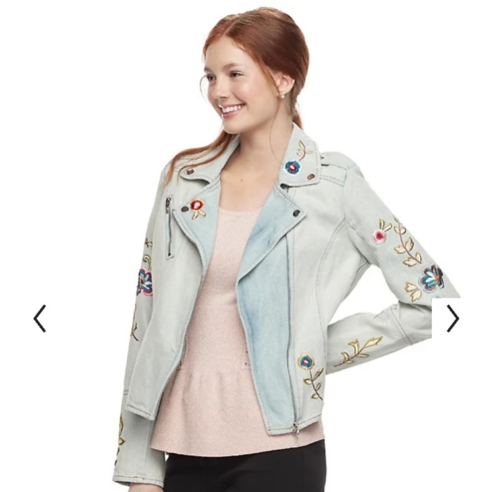 Candie's Embroidered Denim Moto Jacket
